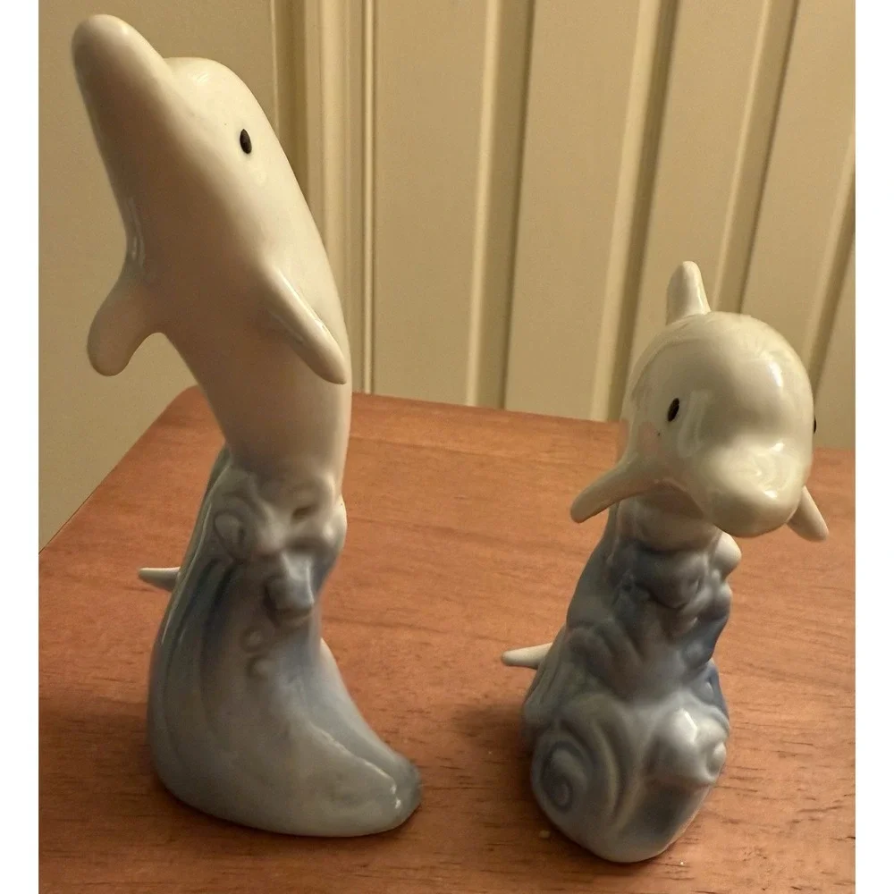 Set Of 2 Vintage Porcelain‎ Dolphin Figurine Sea Ocean Nautical